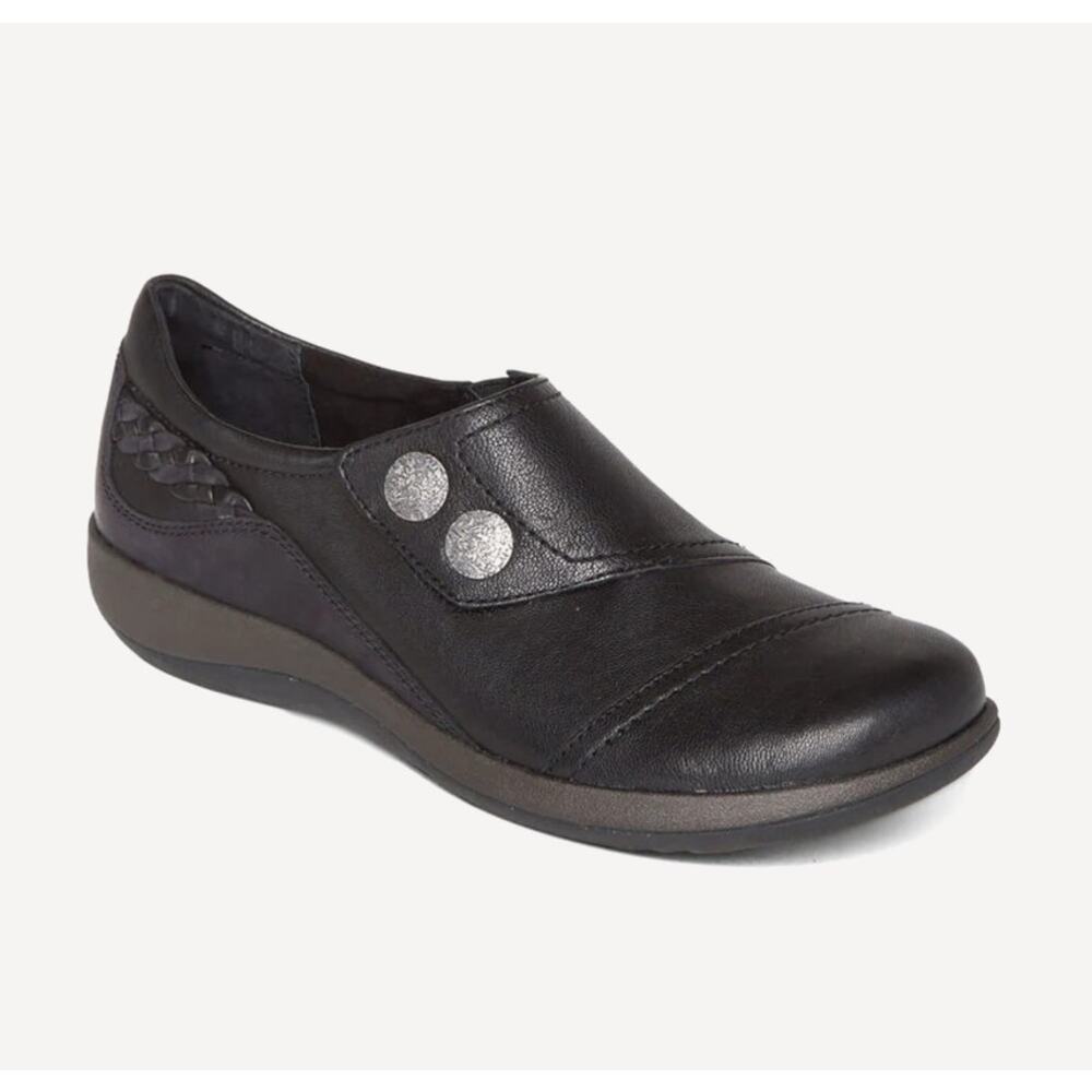 Aetrex Karina Monk Strap Shoes Close Toe Leather Black Womens US 9-9.5 UK 7-7.5